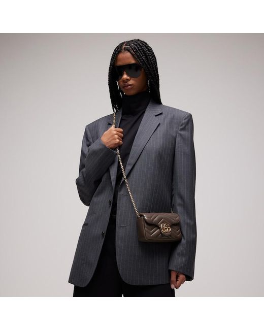 Gucci Brown Gg Marmont Mini Shoulder Bag, Leather