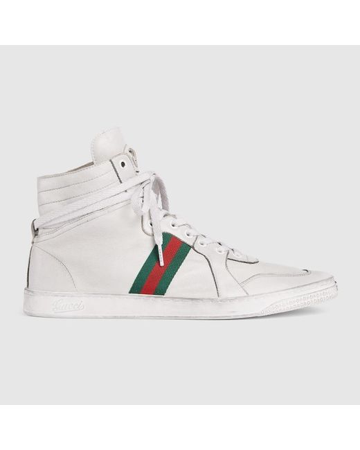 Gucci White Stretch High-Top Trainer, Uk for men