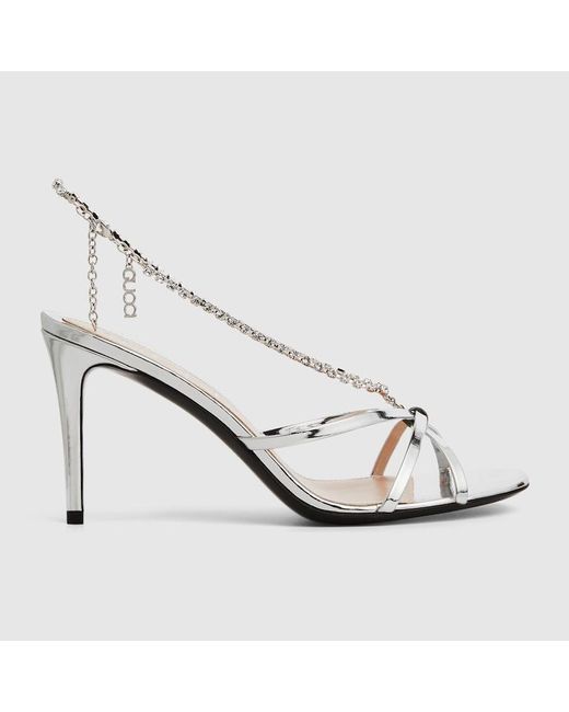 Gucci White Crystal Chain Sandal