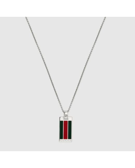 Gucci Metallic Pendant Chain Necklace With Web