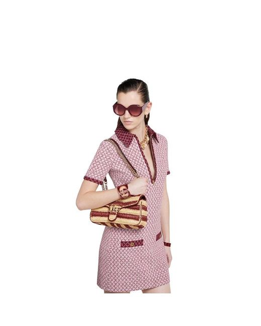 Gucci Pink Gg Marmont Woven Medium Shoulder Bag