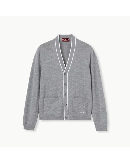 Gucci Gray Fine Wool Knit Cardigan With Intarsia for men