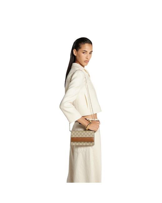 Portafoglio Gg Emblem Con Catena di Gucci in Natural