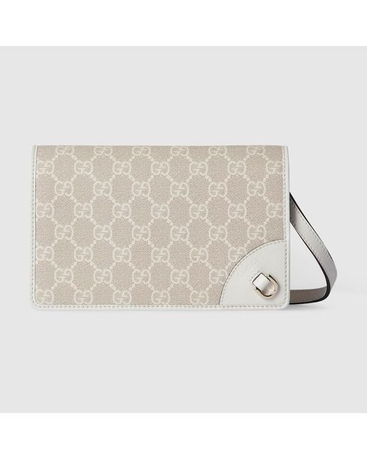 Gucci Natural Gg Emblem Wallet With Leather Strap, Gg Canvas