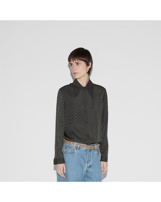 Gucci Ggシルククレープ シャツ, ブラック, ウェア Gray