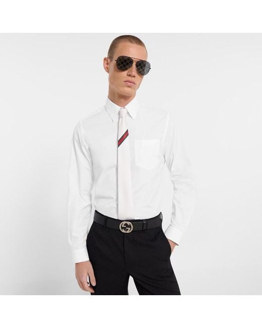 Gucci White Web Silk Jacquard Tie for men