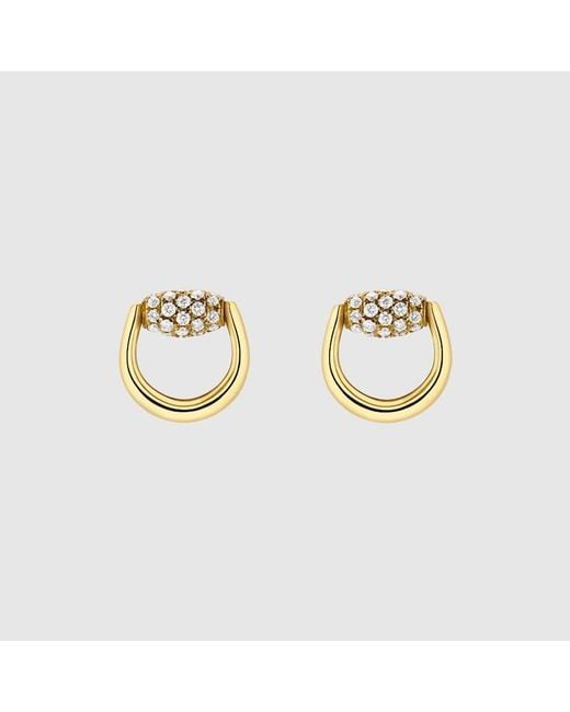 Gucci Metallic Horsebit Diamond 18K Stud Earrings