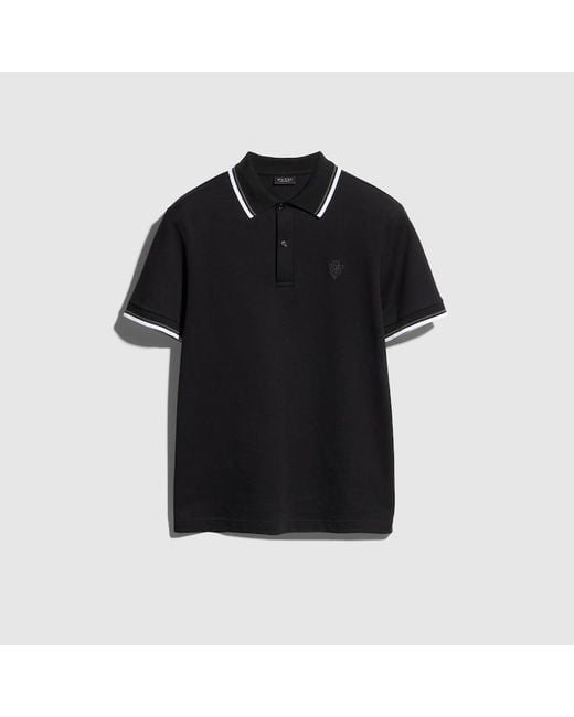 Gucci Black Cotton Piquet Polo Shirt With Embroidery for men
