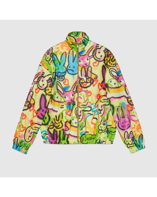 Gucci Green Bunny Print Jersey Zip Jacket for men
