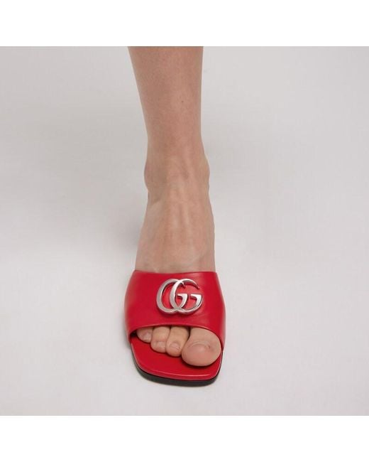 Gucci Red Slide Sandal With Double G, Uk