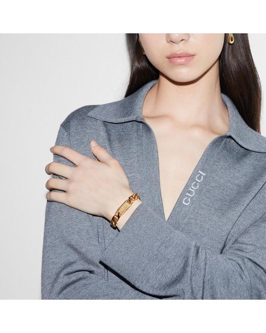Gucci スクリプト タグ付き チェーン ブレスレット, ゴールドトーン メタル Metallic