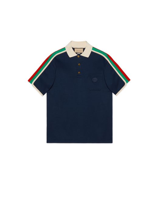 Gucci Blue Cotton Jersey Polo Shirt With Web for men