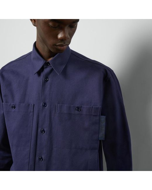 Camicia In Tessuto Di Cotone Con Etichetta di Gucci in Blue da Uomo