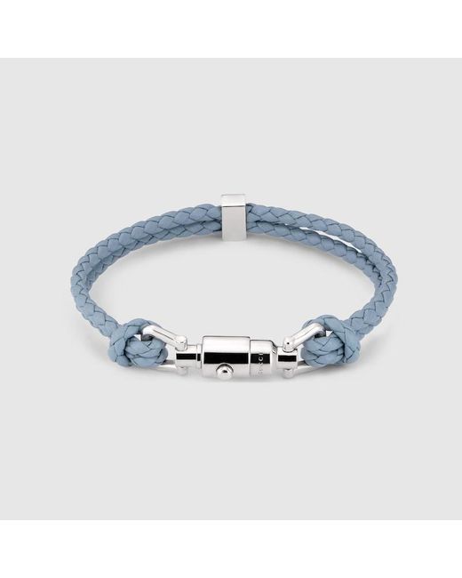 Gucci Blue Braided Bracelet With Piston Detail, Size Xl, Leather