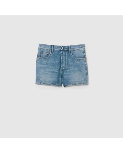Shorts In Denim Con Dettaglio Morsetto di Gucci in Blue