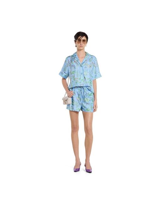 Gucci Blue Printed Silk Twill Shirt