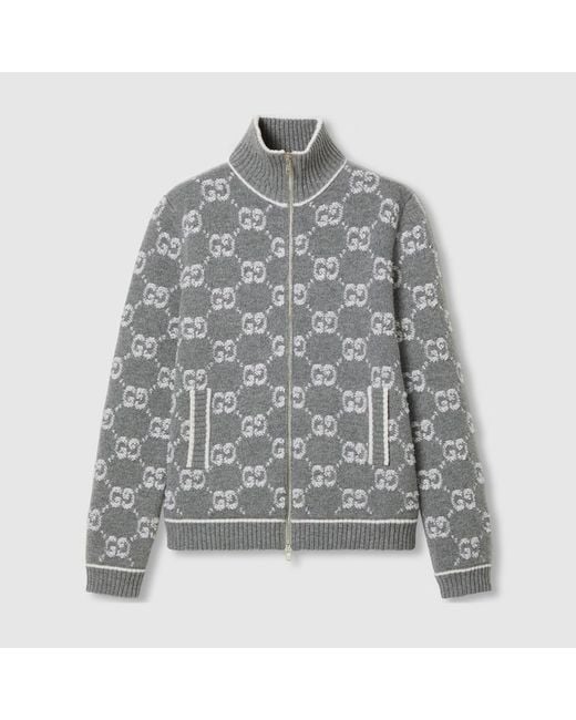 Gucci Gray Gg Bouclé Stitch Jacquard Cardigan