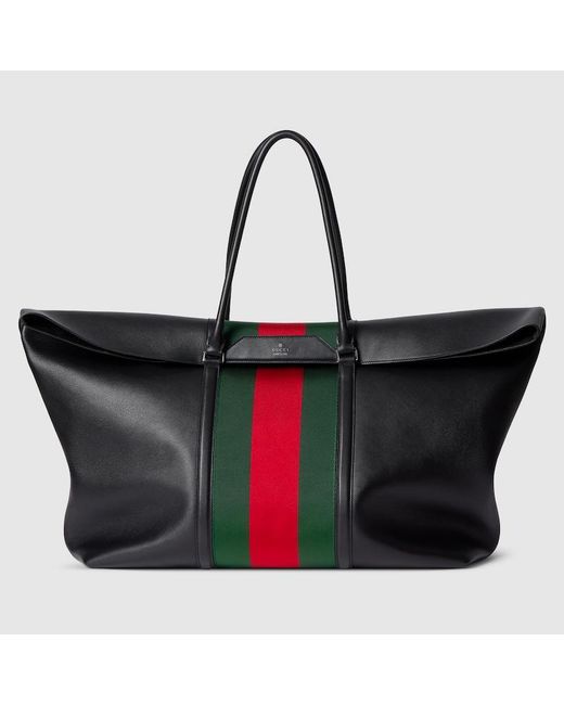 Gucci Black Mega Web Trademark Medium Duffle Bag, Leather for men