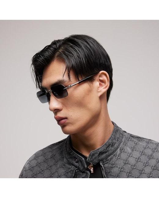 Gucci Blue Rectangular-Frame Sunglasses for men