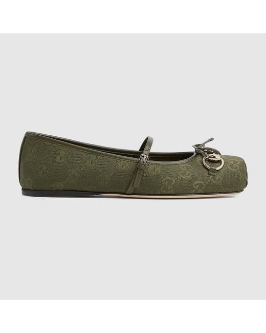 Gucci Green Horsebit Ballet Flat, Fabric