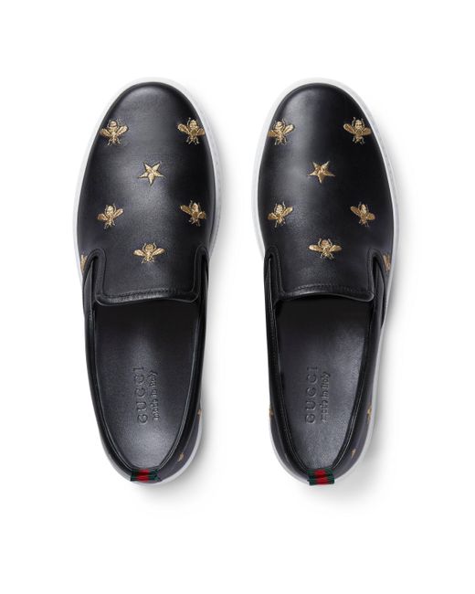 Zapatillas slip-on con motivo de abejas Gucci de Cuero de color Negro para  hombre | Lyst