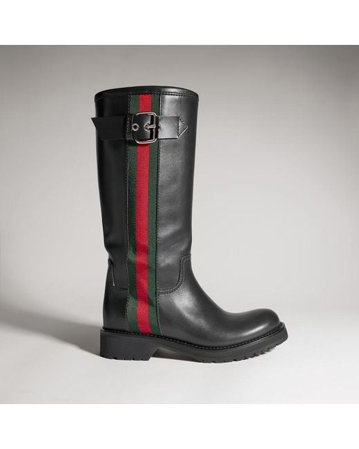 Gucci Black Biker Boot With Web, Uk