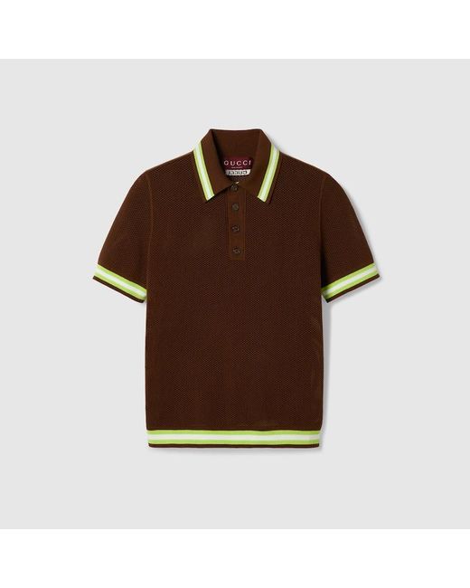 Gucci Brown Cotton Mesh Knit Polo Shirt