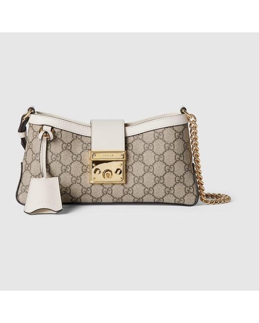 ショルダーバッグ・ポシェット Natural Padlock GG Small Leather Shoulder Bag Gucci Padlock Small Shoulder Bag, , Gg Canvas in Natural