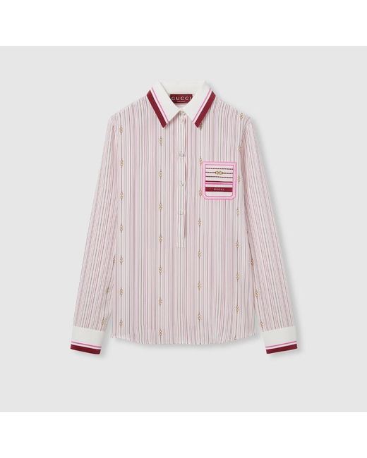 Gucci Pink Hemdbluse Aus Seide Mit Print, Größe
