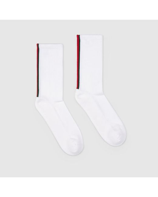 Gucci White Cotton Socks With Web for men