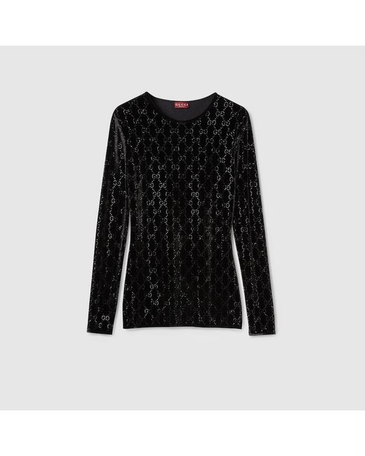 Gucci Black Embroidered Stretch Chenille Top, Ready-To-Wear
