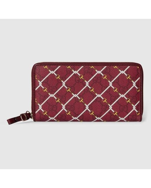 Gucci Red Printed Gg Zip Around Wallet