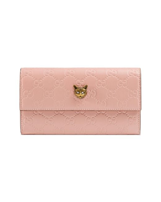 Gucci Signature Continental Wallet With Cat in Pink