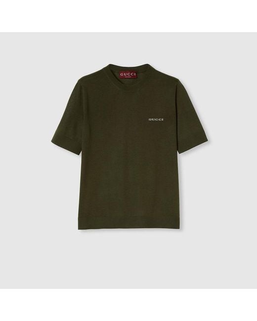 Top De Cashmere Y Seda Con Intarsia, Talla Gucci de color Green