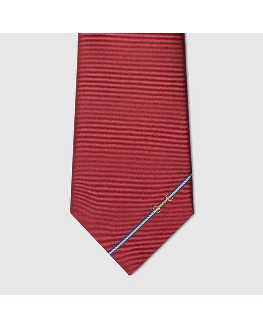 Gucci Red Silk Tie With Horsebit Jacquard for men