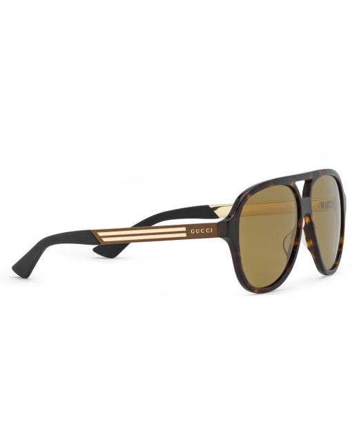 Gucci Rubber Aviator Acetate And Metal Sunglasses In Brown For Men Lyst