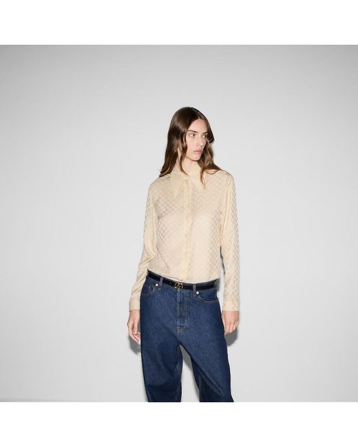 Gucci 【公式】 (グッチ)GGシルククレープ シャツアイボリーニュートラル Natural