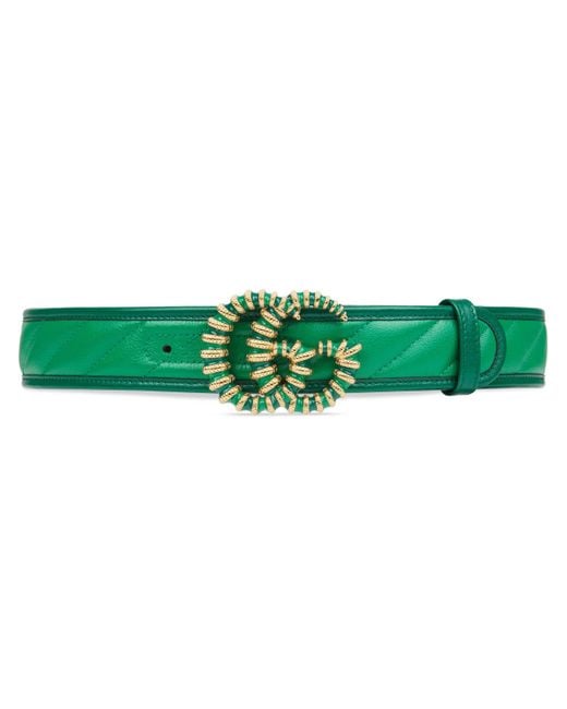 Gucci Green GG Marmont Belt With Enameled Torchon