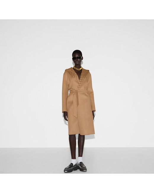 Gucci Natural Reversible Gg Silk Wool Blend Coat