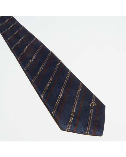 Gucci Blue Interlocking G Horsebit Belt Silk Tie for men
