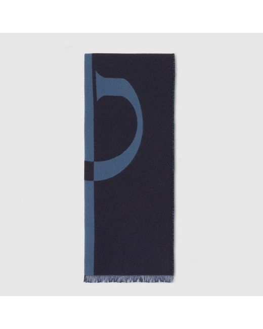 Gucci Blue Wool Scarf With Logo for men