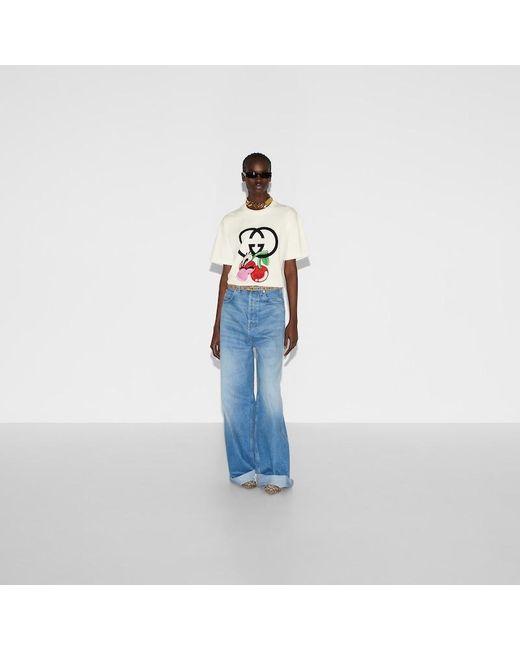 Gucci White T-Shirt Aus Baumwolljersey Mit Print