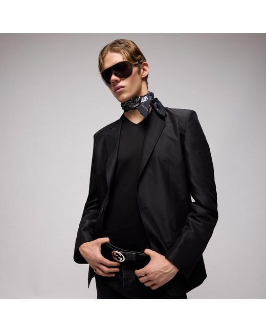 Gucci Black Cotton Silk Jacquard Pocket Square for men