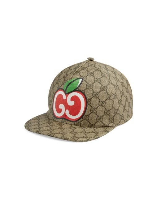 Gucci Natural Canvas Baseball Hat With GG Apple Print