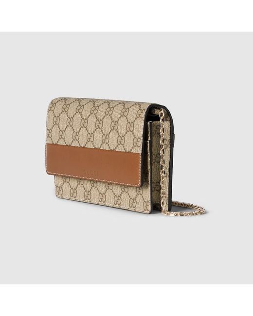 Portafoglio Gg Emblem Con Catena di Gucci in Natural