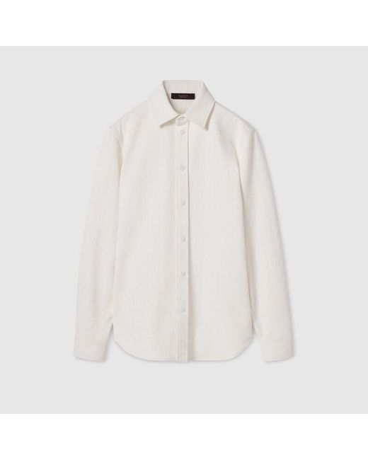 Gucci White Gg Cotton Denim Jacquard Shirt for men