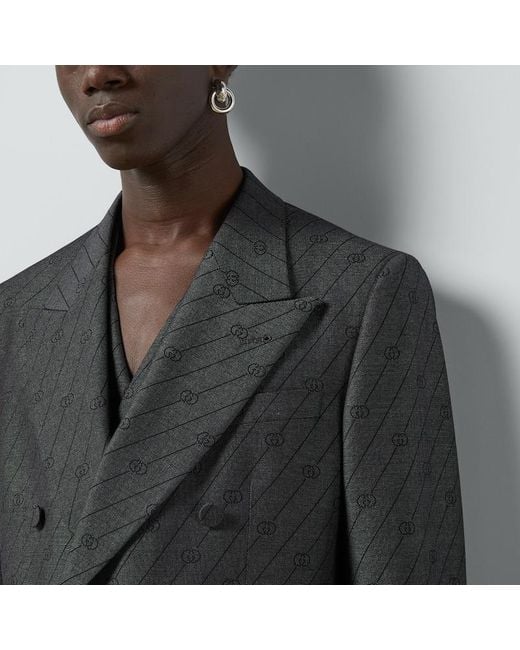 Veste Élégante En Laine À Rayures Avec Motif GG Enlacés Gucci pour homme en coloris Black