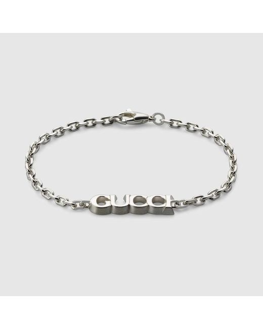 Gucci Metallic Chain Bracelet With Script