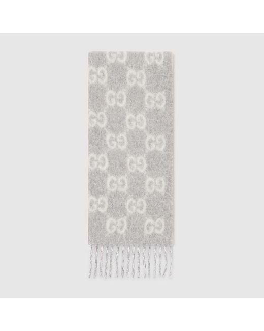 Gucci White Gg Alpaca Wool Blend Scarf
