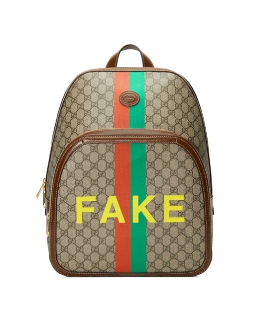 Gucci Natural 'fake/not' Print Medium Backpack for men